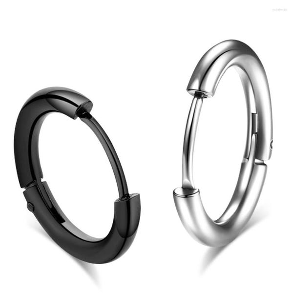 Boucles d'oreilles unisexes, cercle rond, boucle d'oreille, 13mm / 15mm 17mm, acier titane noir, bijoux pour hommes et femmes