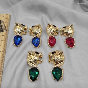 Stud Pendientes Estados Unidos Con Qingdao Joyería Pendiente Temperamento Joker Red People Really Golden Glass Leopards D90 Silver