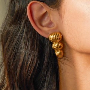 Stud Oorbellen Uworld Roestvrij Staal Chique Gestreepte Charme Goud Kleur Aanslag Gratis Trendy Mode-sieraden Voor Vrouwen Bijoux