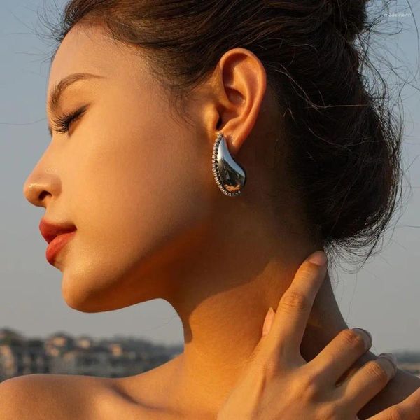 Boucles d'oreilles étalon uworld zircon taillé forme de goutte creux lisse pour femme en acier inoxydable or couleur argent
