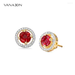 Stud Oorbellen VANAXIN Luxe Rode Zirkoon Voor Vrouwen Mode Elegante Vrouwelijke Bruiloft Sieraden Cadeau