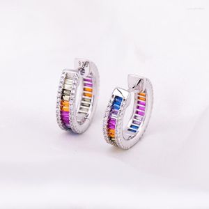 Oorknopjes VARIËREN 925 Sterling Zilver Mode Ronde Kleur Zirkoon Hoepel Trend Zoete en Eenvoudige Dames Regenboog Matchi