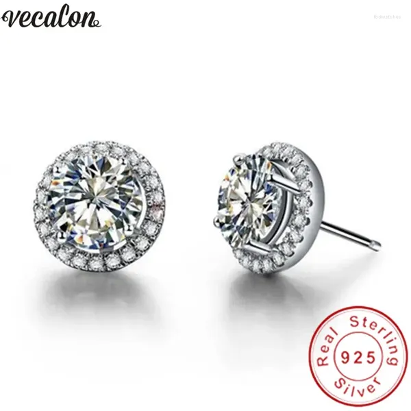 Boucles d'oreilles étalon Vecalon Tennis Oreille d'oreille CZ Stone Real 925 STERLING Silver Statement Party Wedding For Women Bridal Jewelry