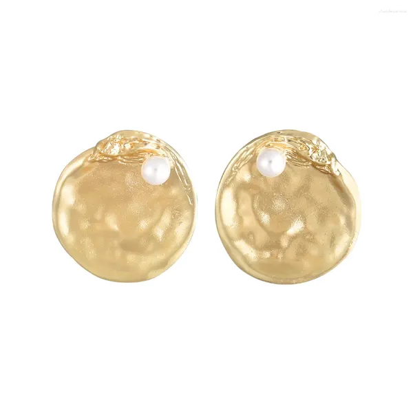 Boucles d'oreilles Vedawas rondes avec perles artificielles pour femmes, accessoires de bijoux en métal irrégulier brillant à la mode