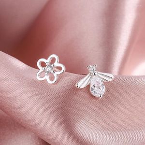 Stud -oorbellen Ventfille 925 Sterling zilveren asymmetrische bloemenbij voor vrouwen zoete temperament bruiloftsfeest sieraden accessoires