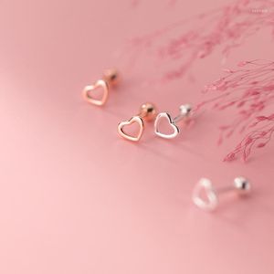 Boucles d'oreilles VENTFILLE 925 bijoux en argent Sterling mignon petit Simple creux amour coeur perles brillantes bouchons d'oreilles femmes