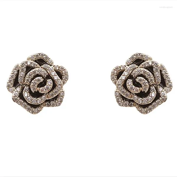 Boucles d'oreilles VENTFILLE 925 en argent Sterling diamant mode femmes rétro fleur noire Simple doux petit bijoux cadeau