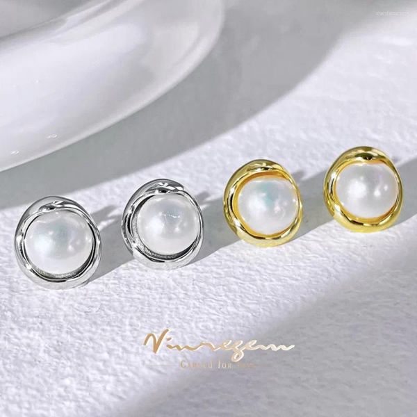 Pendientes Vinregem Vintage Elegante 8 MM Perla Piedra Preciosa Pendientes Para Mujer Chapado En Oro De 18 Quilates Joyería De Plata Esterlina 925 Al Por Mayor