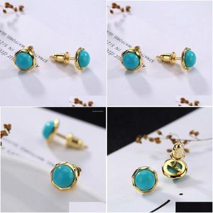 Boucles d'oreilles Vintage plaqué or 24 carats, Imitation Turquoise, bijoux pour femmes, livraison directe, Dhxdv