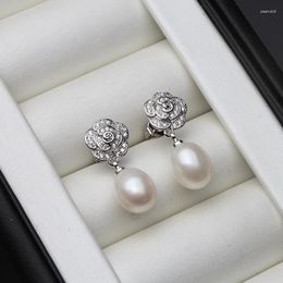 Boucles d'oreilles Vintage en argent Sterling 925, fleur naturelle, perle d'eau douce pour femmes, bijoux cadeau de fiançailles, blanc, violet, noir