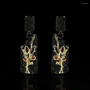 Boucles d'oreilles Vintage noir or couleur Branches Style rubis goutte réel 925 pendentif en argent balancent bijoux fantaisie pour les femmes