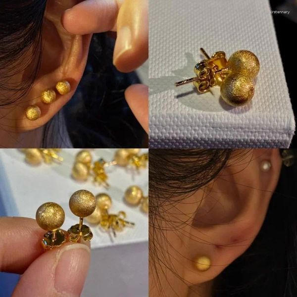 Boucles d'oreilles à tige Vintage brossées, artisanat plaqué argent Sterling 6mm, dix couches d'or, petites boules dorées à la mode