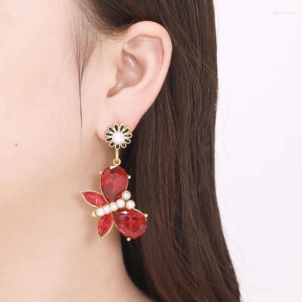 Boucles d'oreilles Vintage papillon Pigeon rouge rubis pour femmes de haute qualité