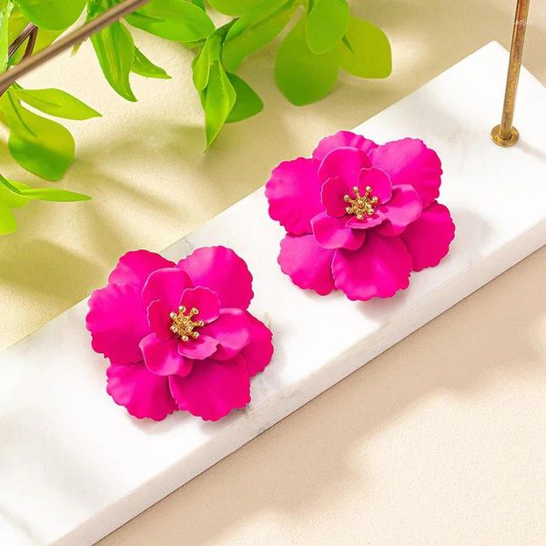 Pendientes de sementales Camellia Vintage Colorida Floam Metal para mujeres Fiesta de fiesta Joyas de moda Accesorios de orejas E438