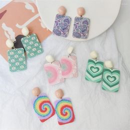 Boucles d'oreilles à tige Vintage Chic coloré imprimé rectangulaire doux géométrique acrylique pour les femmes insolite Harajuku oreille goutte Y2k Egirl bijoux