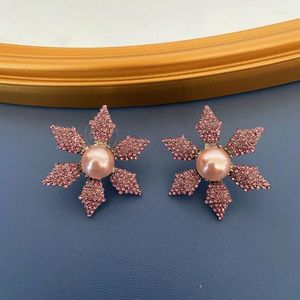 Boucles d'oreilles étalon vintage Christmas Snowflake Gemstone Ichtyohime Flash Pink Diamond and Pearl