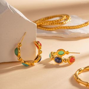 Boucles d'oreilles à tige Vintage coloré pierre naturelle en acier inoxydable femmes Boho bijoux délicat 18k or couleur C forme femme