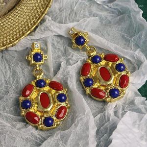 Boucles d'oreilles Vintage en pierre colorée pour femmes, bijoux de fête, spectacle en T, fantaisie, tendance, Boho INS japon