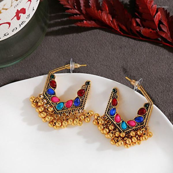 Pendientes de sementales Vintage Rhinestones Beads Ladies Kolczyki Ettnic Women's Retro Gold Color Geometry Bijoux