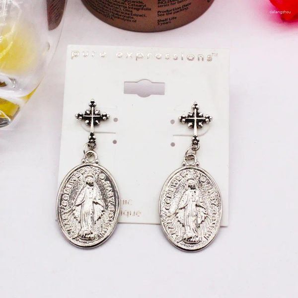 Pendientes de sementales Cross Vintage Jesus Escultura para la cabeza para mujeres Silver Color Gothic Punk Fashion Jewelry Regalos VGE255