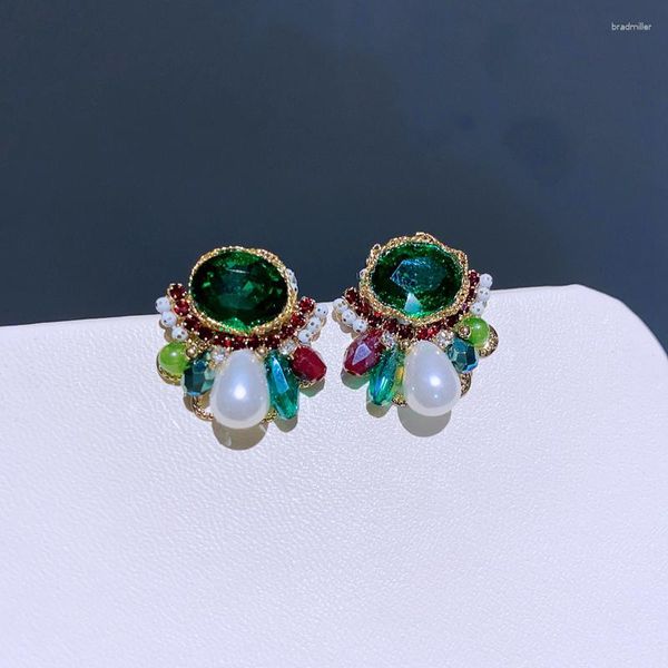 Boucles d'oreilles Vintage de styliste, perle goutte à goutte, cristal autrichien, fait à la main, bijoux de luxe, cadeau pour femmes