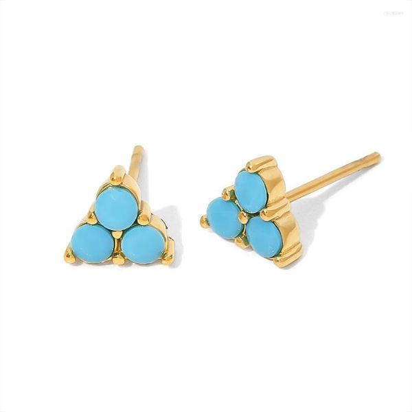 Pendientes De Botón Oreja Vintage Acero Inoxidable Chapado En Oro De 18 Quilates Para Mujer Conjuntos Hipoalergénicos Forma De Triángulo Con Incrustaciones De Turquesa Retro