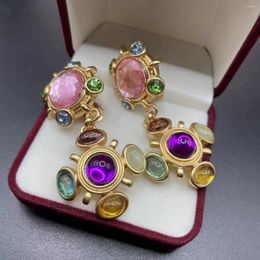 Pendientes de tuerca Vintage para mujer, Clips de gemas de colores, joyería de moda