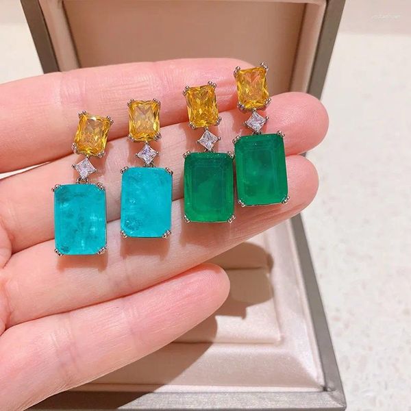 Pendientes de tuerca Vintage Esmeralda Color cuadrado pendiente de circón 925 sellos moda Paraiba mujeres joyería para fiesta y boda regalos