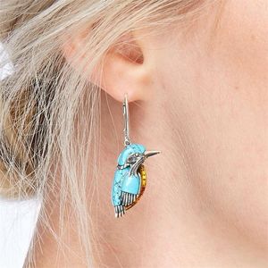 Boucles d'oreilles Vintage ethnique tibétain argent Turquoise oiseaux boucle d'oreille pour femmes filles bijoux cadeaux de fête EH1868