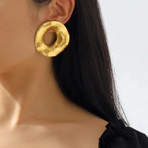 Boucles d'oreilles Vintage couleur or exagérée, grand cercle pour femmes, Design créatif en alliage, bijoux ronds géométriques irréguliers