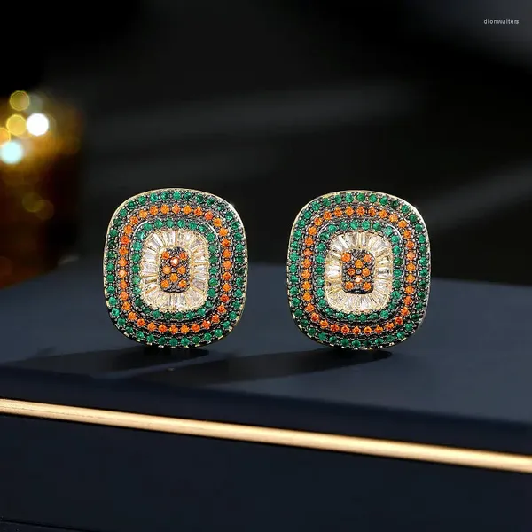 Boucles d'oreilles Vintage mode bicolore vert Orange Rectangle pour femmes zircon cubique bijoux élégants dame femme cadeau