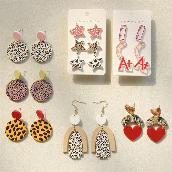 Pendientes de tuerca Vintage moda novedad pentagrama moteado redondo amor arco regla lápiz letra empalme acrílico Irregular para mujeres