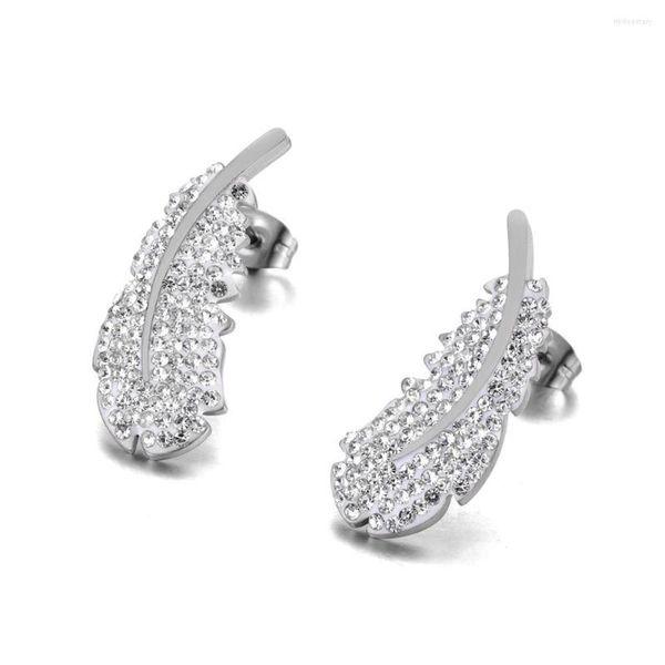 Boucles D'oreilles Vintage Plume En Acier Inoxydable Or Rose À La Main En Argile Blanc Cristaux Oreille Bijoux Pour Femmes E20231