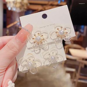 Boucles d'oreilles Vintage fleur pour femmes, mode coréenne mignonne et élégante, perle acrylique transparente, tendance, bijoux cadeau, 2024