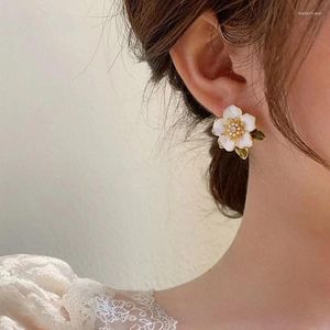 Pendientes de tuerca Vintage flor moda coreana femenina temperamento joyería de cristal Simple dulce chica accesorios de mujer