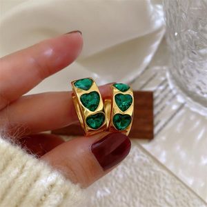 Pendientes de tuerca Vintage para mujer, circonita verde esmeralda con incrustaciones en forma de corazón, joyería fina, accesorios de regalo para fiestas