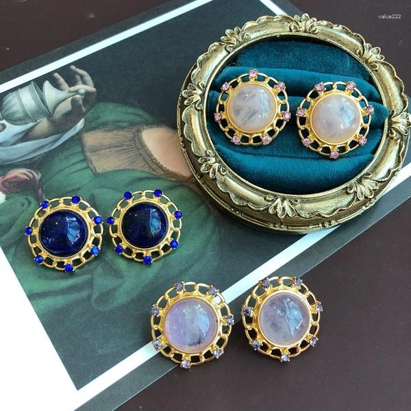 Boucles d'oreilles Vintage Styles français, pierre ronde filigrane verre, bijoux accessoires de qualité pour femmes
