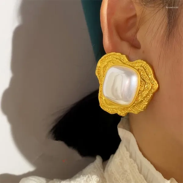 Boucles d'oreilles Vintage couleur or métal perle grande boucle d'oreille irrégulière pour femmes bijoux 2024