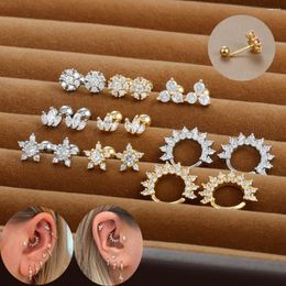 Stud Oorbellen Vintage Vergulde Kristallen Zirkonia Klein Voor Vrouwen Roestvrij Staal Tragus Kraakbeen Piercing Oorbel Hoepels