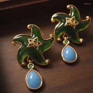 Stud Oorbellen Vintage Groen Blauwe Steen Ster Drop Voor Vrouwen Sieraden Runway Party T Show Fancy Trendy Boho INS Japan Korea