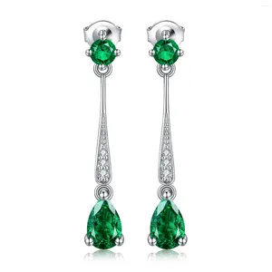 Boucles d'oreilles à tige Bijoux vintage Argent sterling 925 Lab Grown Zambie Emerald Dangle Drop Statement Diamants simulés