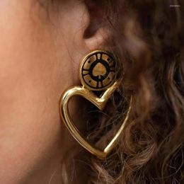 Pendientes de tuerca Vintage Metal Color dorado aro de corazón para mujer Simple gran hueco aleación gota Brincos 2023 joyería de fiesta