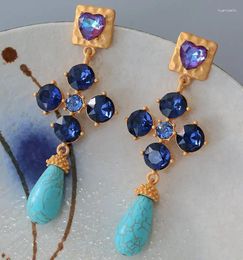 Boucles d'oreilles étalon Vintage Natural Blue Stone Heart Drop For Women Jewelry Runway Party t Show Fancy Trendy Boho ins Japan Korea
