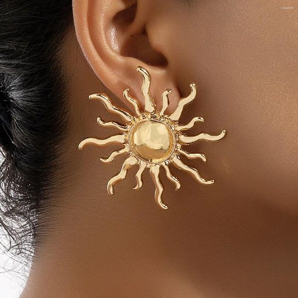 Boucles d'oreilles à tige vintage surdimensionnées en forme de soleil pour femme