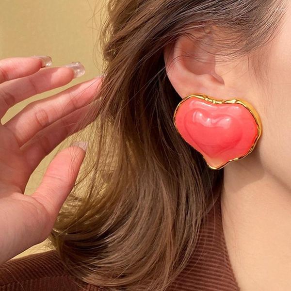 Pendientes de tuerca Vintage rosa melocotón grande amor corazón geometría para mujer joyería 2023 Retro Franch exagerada dulzura femenina