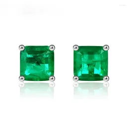 Stud -oorbellen Vintage Real 925 Sterling Silver 7mm Emerald edelsteen voor vrouwen jubileumfeest White Gold Earring sieraden