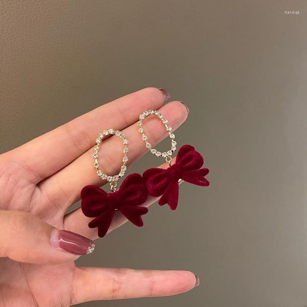 Boucles d'oreilles Vintage rouge noeud papillon pendentifs mariée tendance bijoux strass fin pour femme luxe qualité goutte