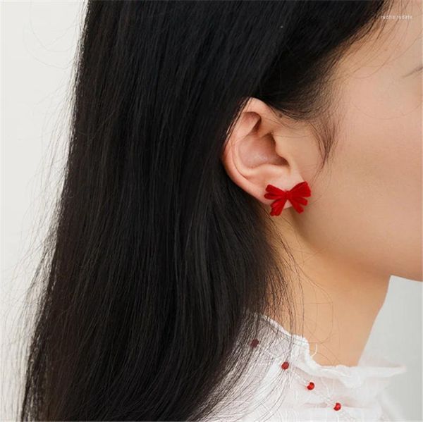 Pendientes de tuerca Vintage de tela de terciopelo rojo con lazo para mujeres y niñas, bonita mariposa, joyería de estilo coreano, regalo Brincos