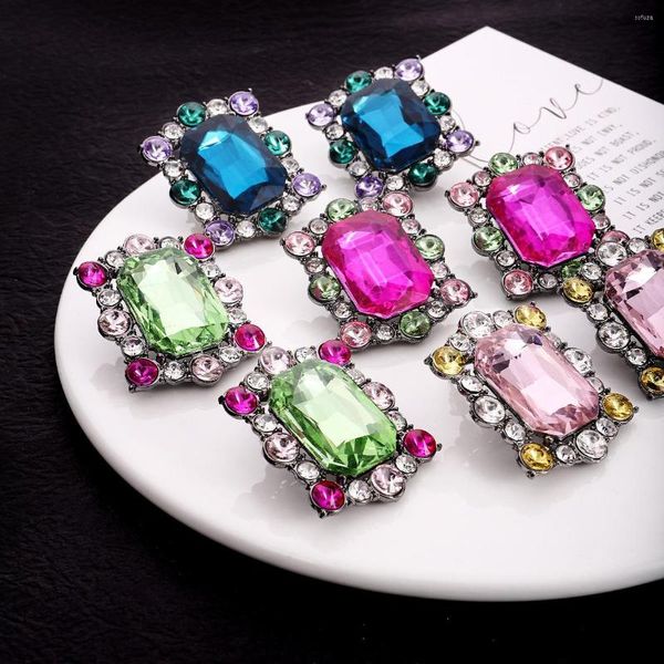 Pendientes de tuerca Vintage Retro de lujo cristal fucsia joyería de boda piedra azul para mujer