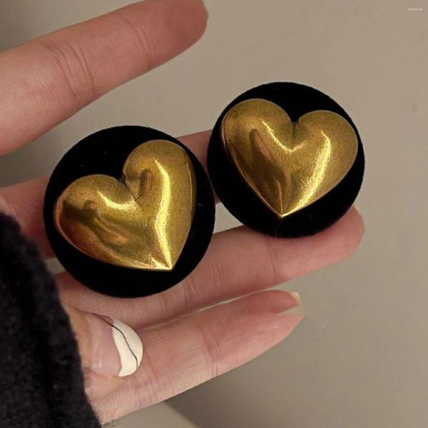 Pendientes de tuerca Vintage redondo Color dorado corazón declaración grande negro Boho para mujeres joyería étnica elegante regalo de fiesta 2024